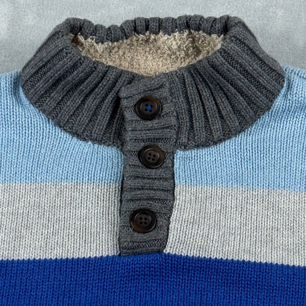 Lands End Boys Blue White Knit Sweater Sherpa Lined Collar Button Neck XL 18-20 - Picture 8 of 14